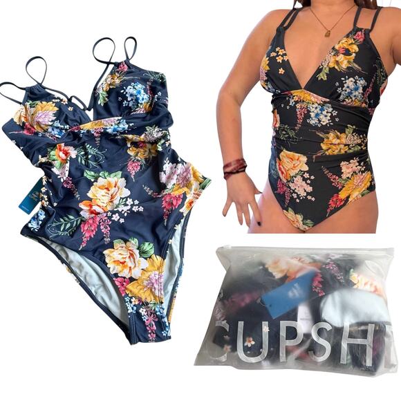 NEW Cupshe SWIMSUIT Women's LG Tropical Floral Cutout One-Piece Bathing Suit NWT - Picture 1 of 15